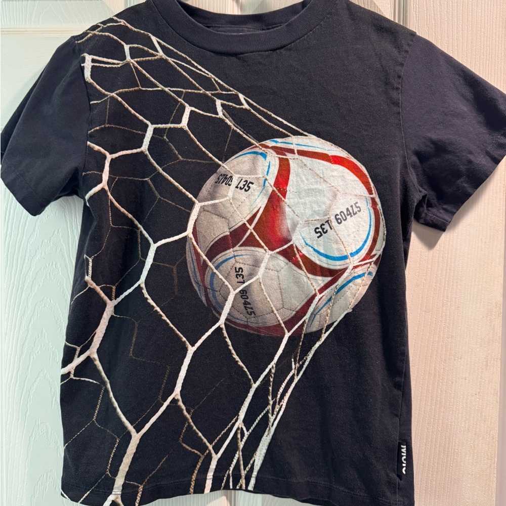 Molo Black and Red Short Sleeve Tees with Soccer in net